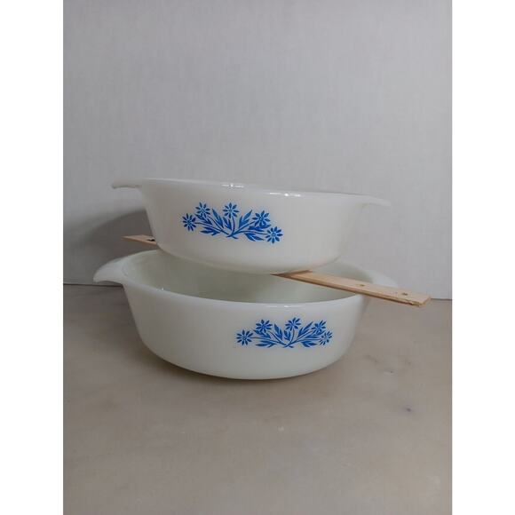 Fire King Anchor Hocking Blue Cornflower 1.5Qt #437 1Qt #436 Vintage casserole - Picture 1 of 16